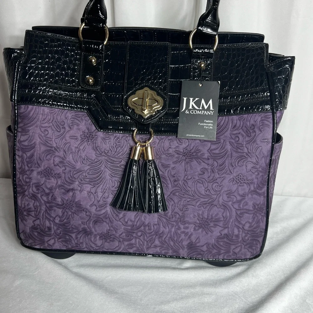 JKM and Company CONTESSA Purple Rolling Tote Bag, Travel Bag or Rolling Work Bag - Picture 12 of 16